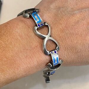 Vintage Sterling Silver Blue Enamel Bracelet